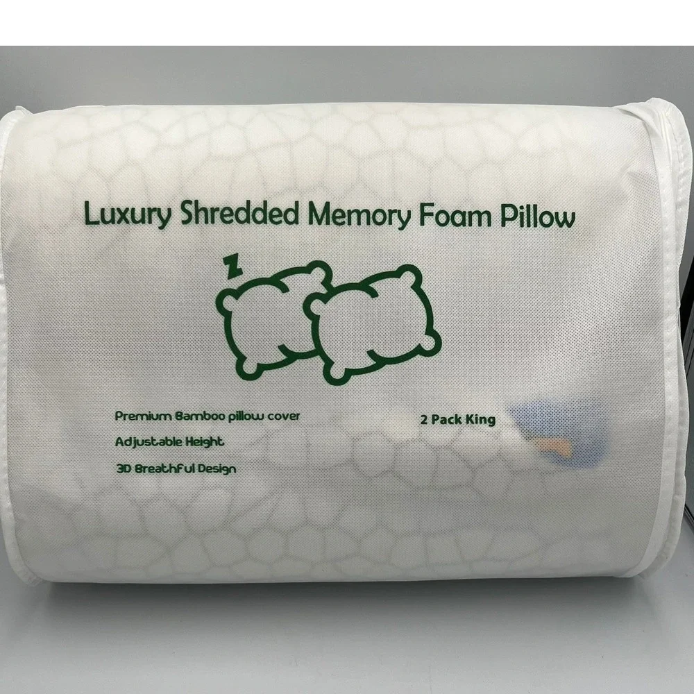 Shredded Memory Foam Pillows King White 2 Pack Cooling Brand New